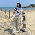 高腰褶皱垂感阔腿长裤